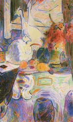 Still Life with Porcelain Guinea Fowl in Front of a Mirror